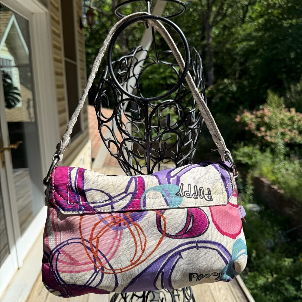Coach Poppy Graffiti Glam Canvas Shoulder Bag Multi Color Metallic Silver Trim - Picture 5 of 6